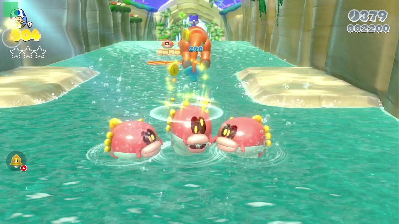 Super Mario 3D World - 1-4 Plessie's Plunging Falls - Green Stars & Stamp 100% Gameplay Walkthrough