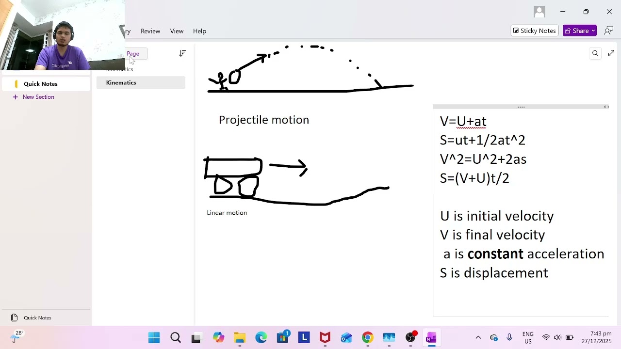 A levels Physics Singapore, Kinematics understanding of concepts and questions