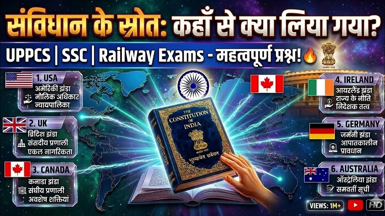 🔥 संविधान के स्रोत: 10 मिनट में पूरा याद! 🔥  Constitution | SSC, Railway, UPPCS #politicalscience 🔥