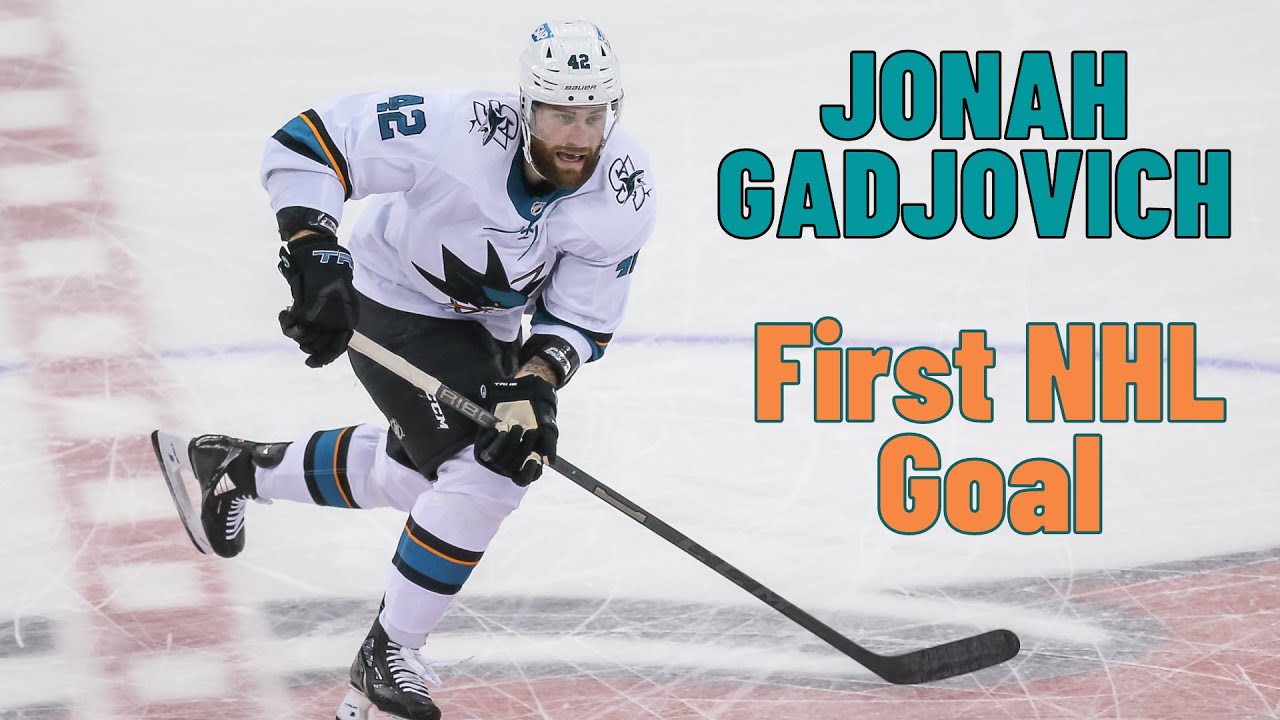 Jonah Gadjovich #42 (San Jose Sharks) first NHL goal Feb 27, 2022