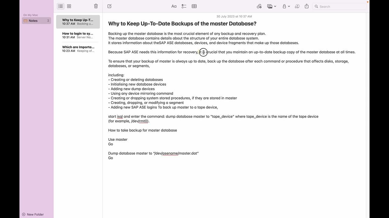 Why master database backup and recovery need in Sybase ASE?
