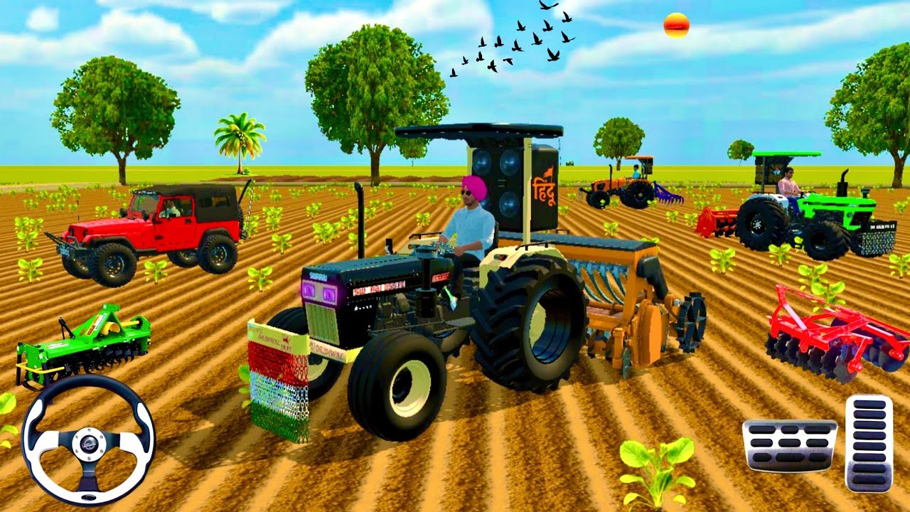 🛑FARMTREC🚜//SWARAJ🚜//KUBATO TRACTOR 🚘THAR ROX FARMING 🍒 3D GAMING VIDEO 