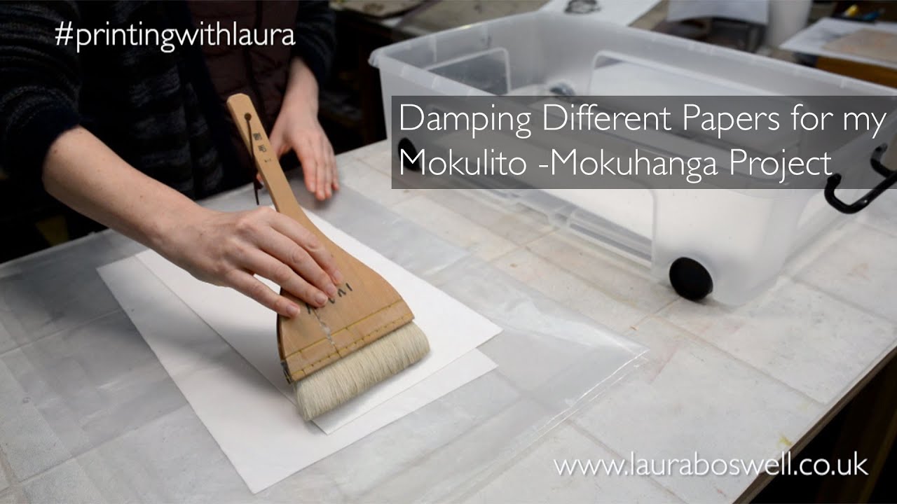 Damping Different Papers for my Mokulito (wood lithography) /Mokuhanga (Japanese woodblock) Project