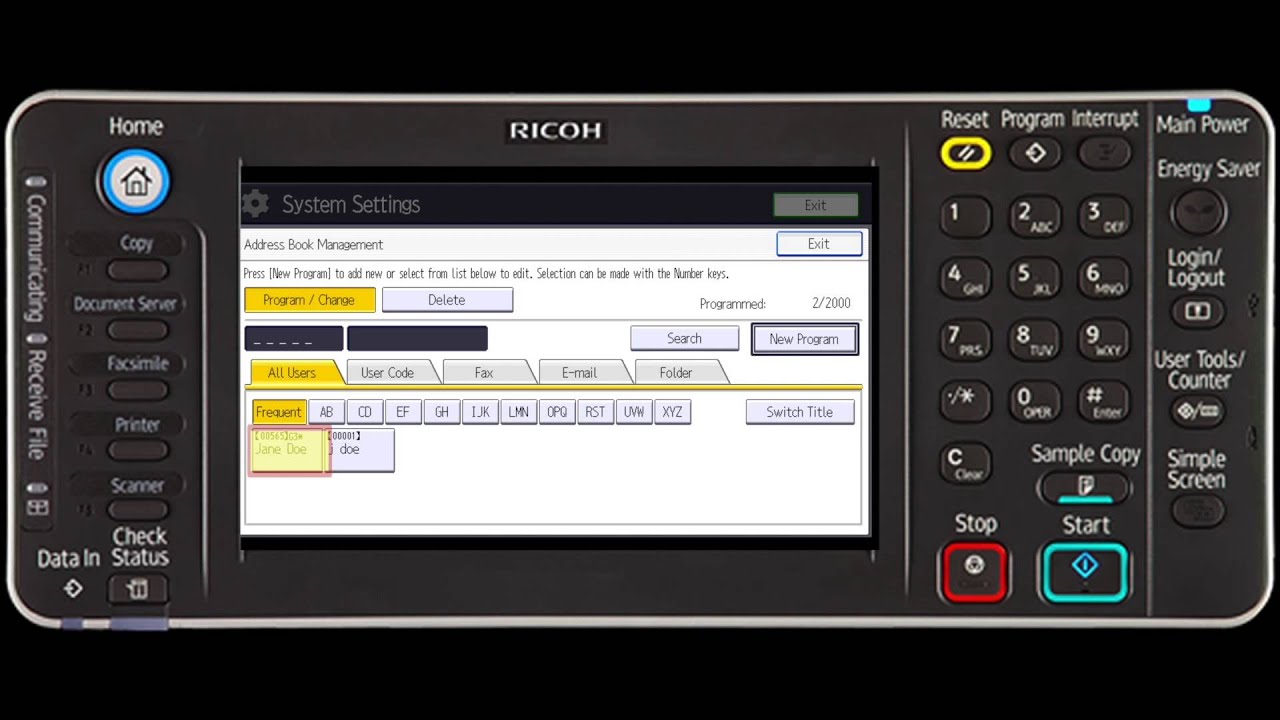 Address Book Changing a User Code