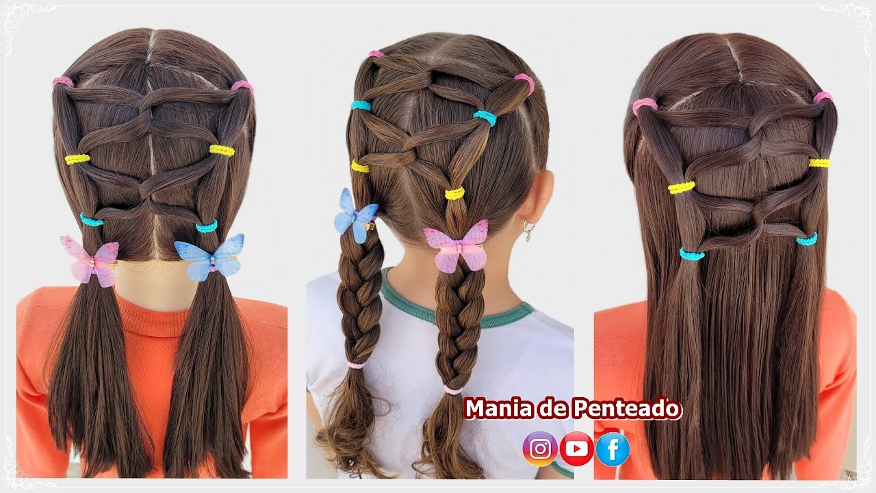 Penteados Fáceis e Rápidos com Elásticos | Easy Hairstyles with Rubber Bands for Girls 🥰