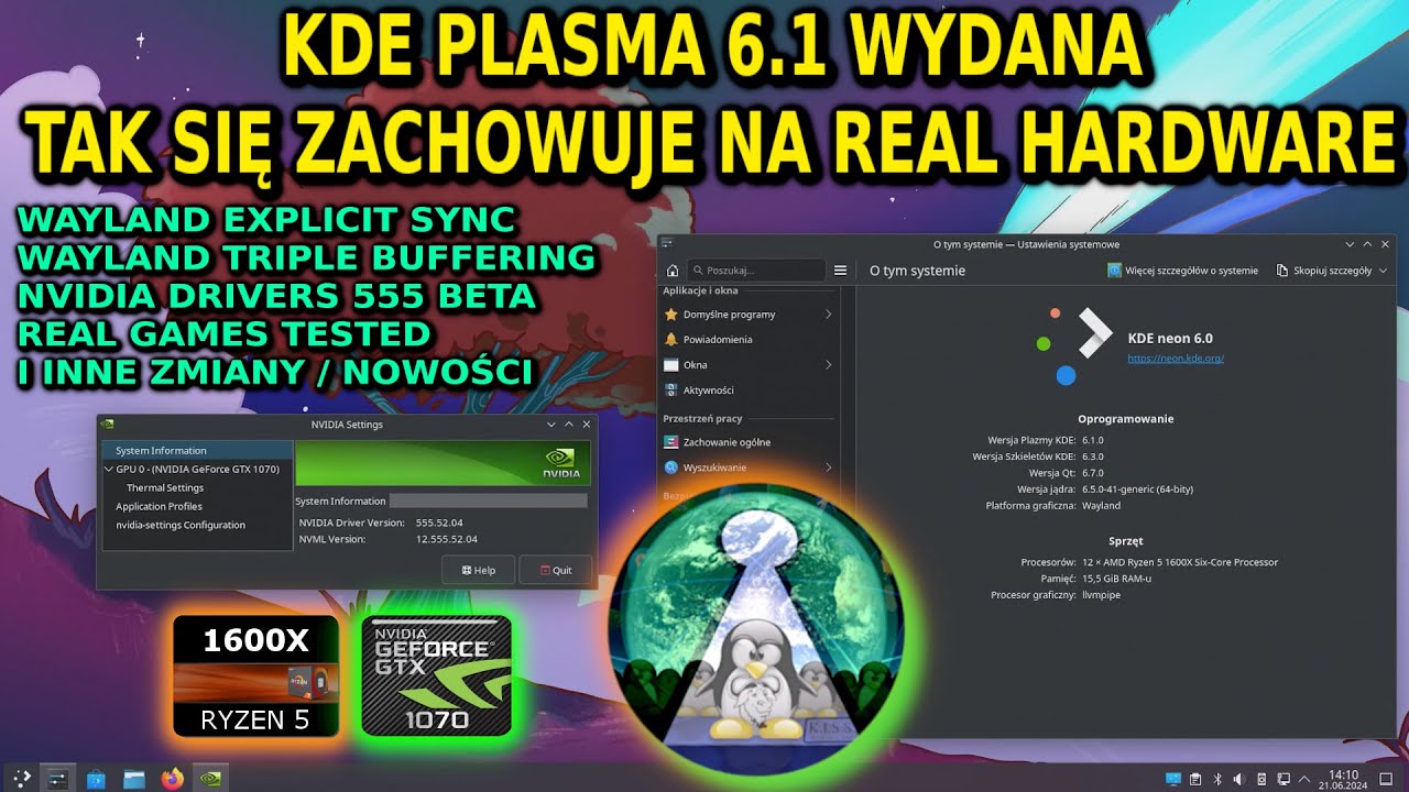 KDE Plasma 6.1 Nvidia 555 Wayland na Linux  KDE NEON 6.0 testy nowości i  Real Hardware