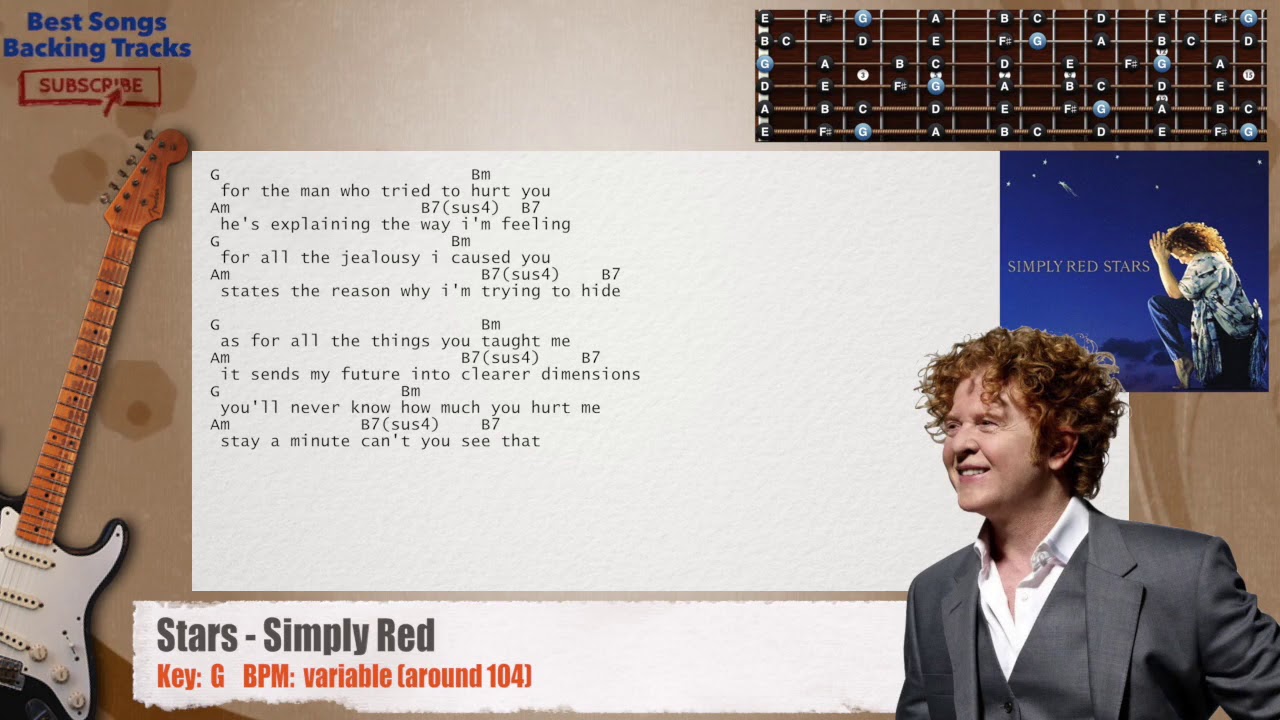 🎸 Stars - Simply Red Guitar Backing Track with chords and lyrics