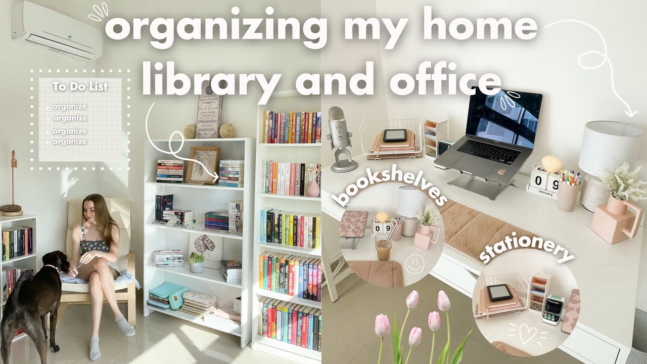 MOVING VLOG 3: organizing my home library and office! bookshelves and desk