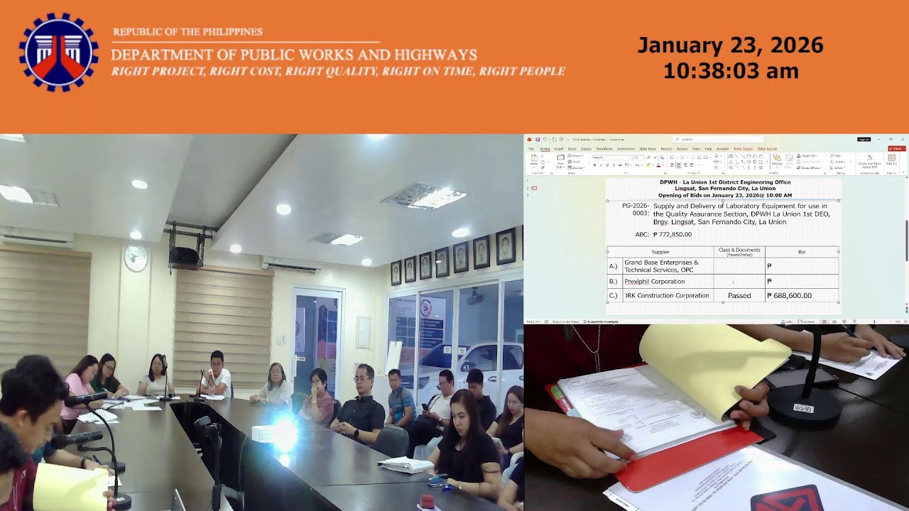 Procurement Livestream for DPWH La Union 1st DEO Opening of Bids on January 23, 2026