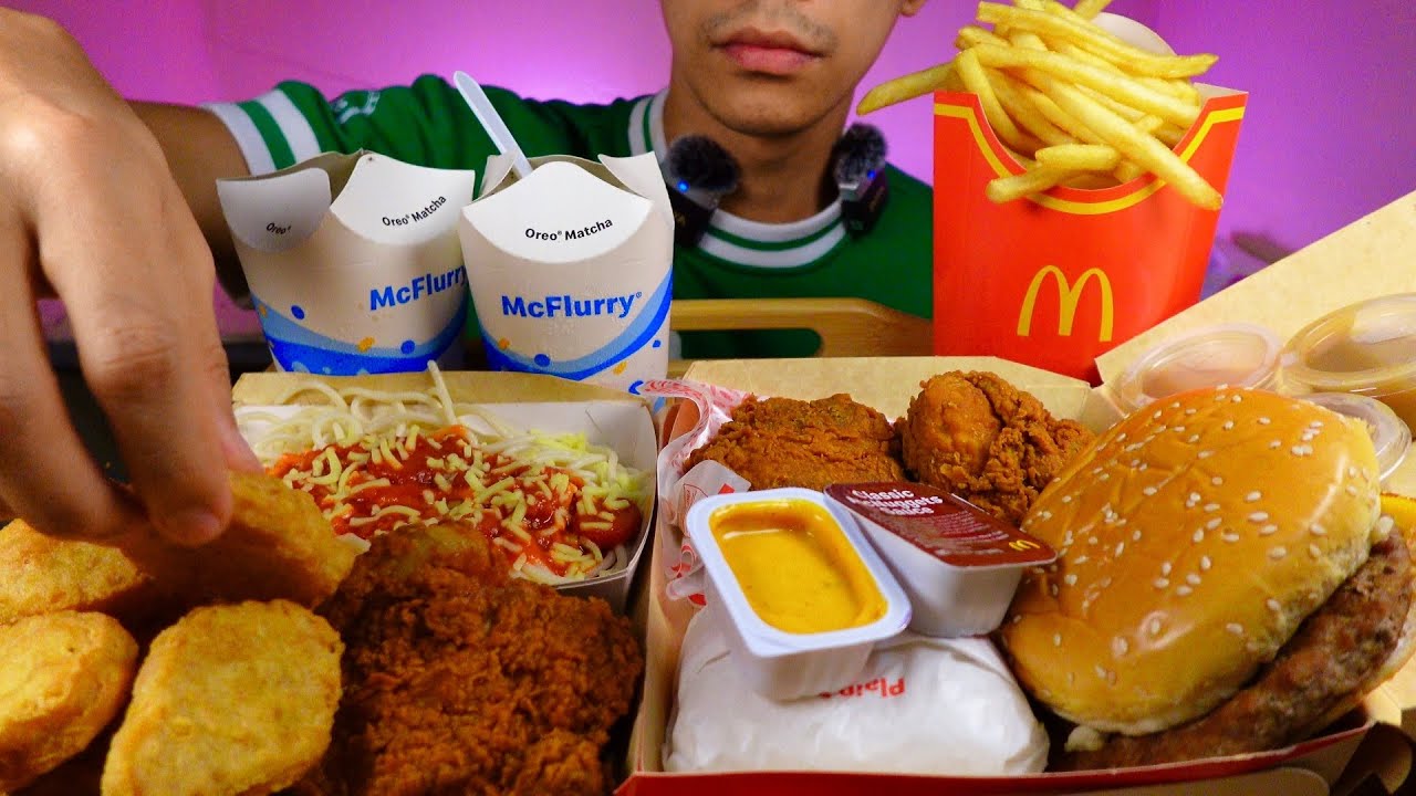 MCDONALDS CHICKEN NUGGETS, FRIES, OREO MCFLURRY, BIG MAC, SPICY CHICKEN MUKBANG CRUNCHY ASMR 