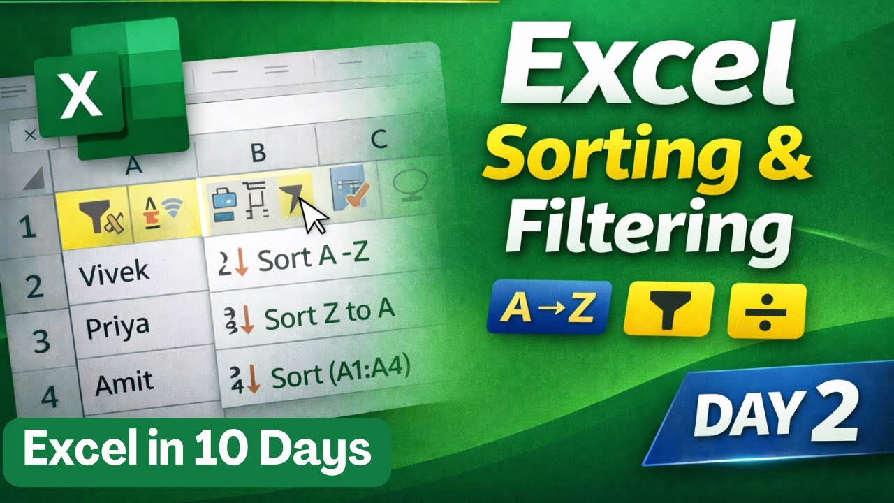 Sorting and Filtering in Excel | Excel Tutorial for Beginners | Day 2