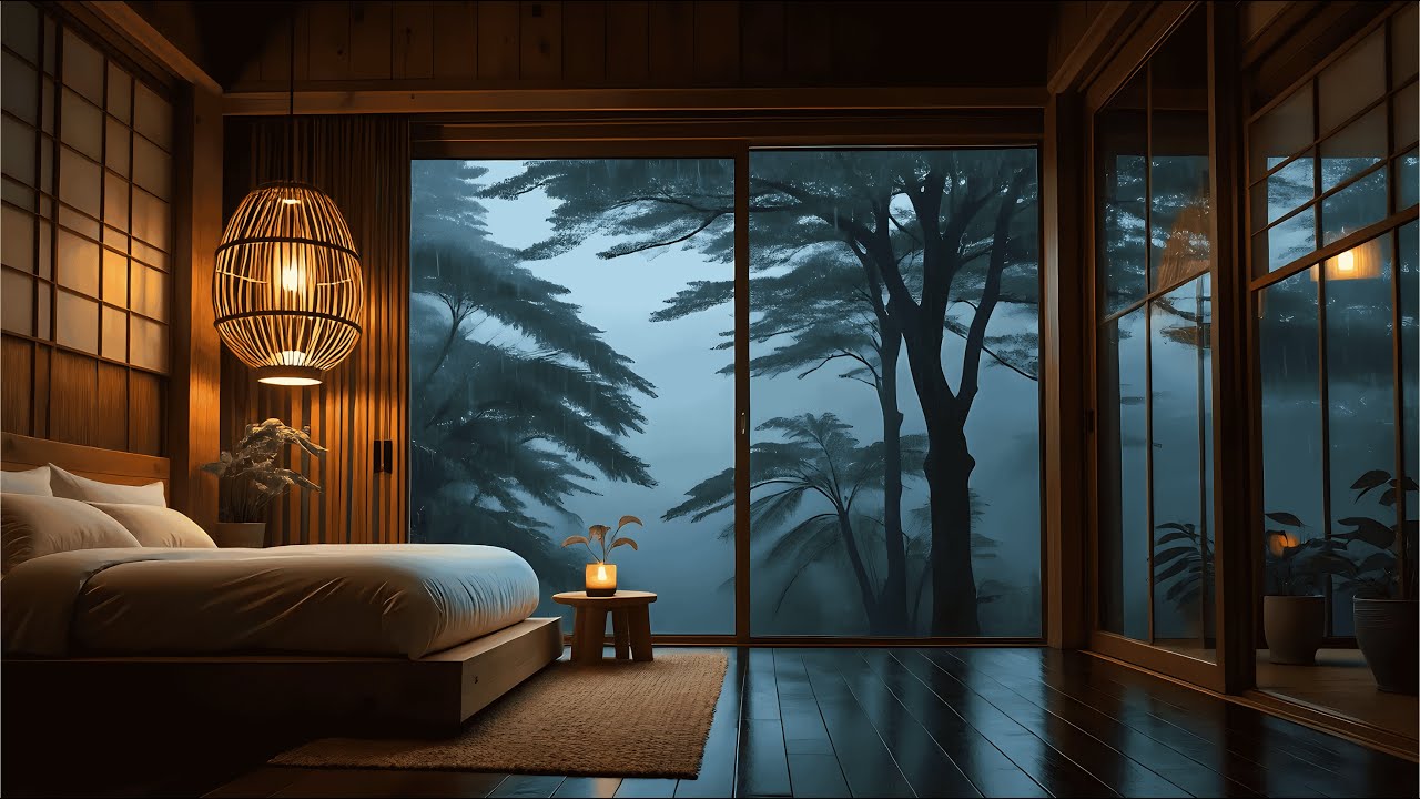 Soothing Piano & Night Rain Ambience | Deep Sleep Music for Relaxation and Stress Relief