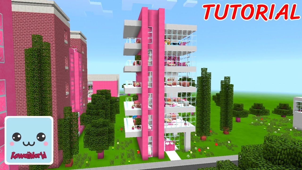 I make BIG PINK MODERN HOTEL in Kawaii World 🏩 - TUTORIAL