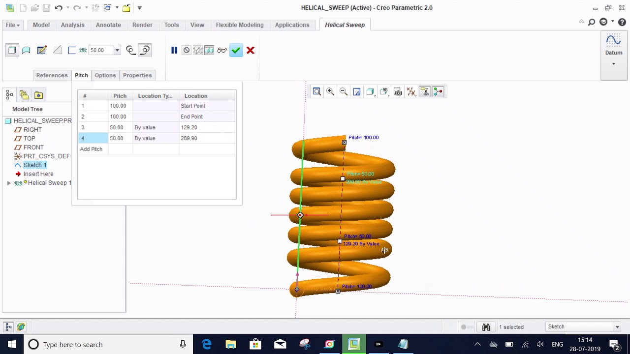 creo parametric tutorial 4 (Helical Sweep for springs and Threads )