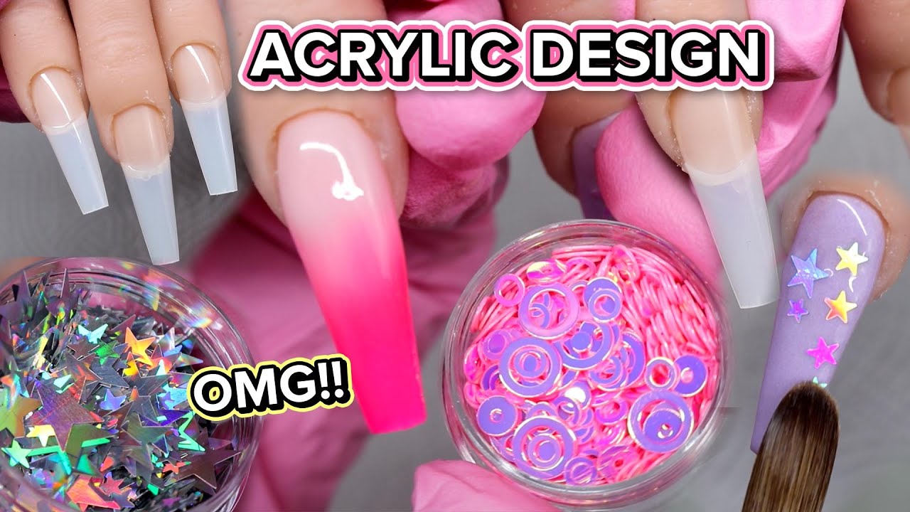 Pink & Lilac Acrylic Nail Design | Coffin shape | Watch me work 💕