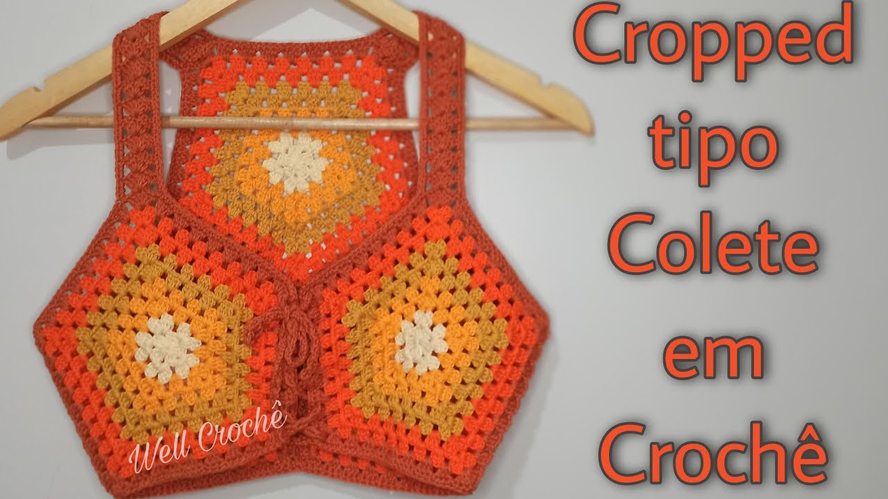 Cropped tipo Colete em Crochê