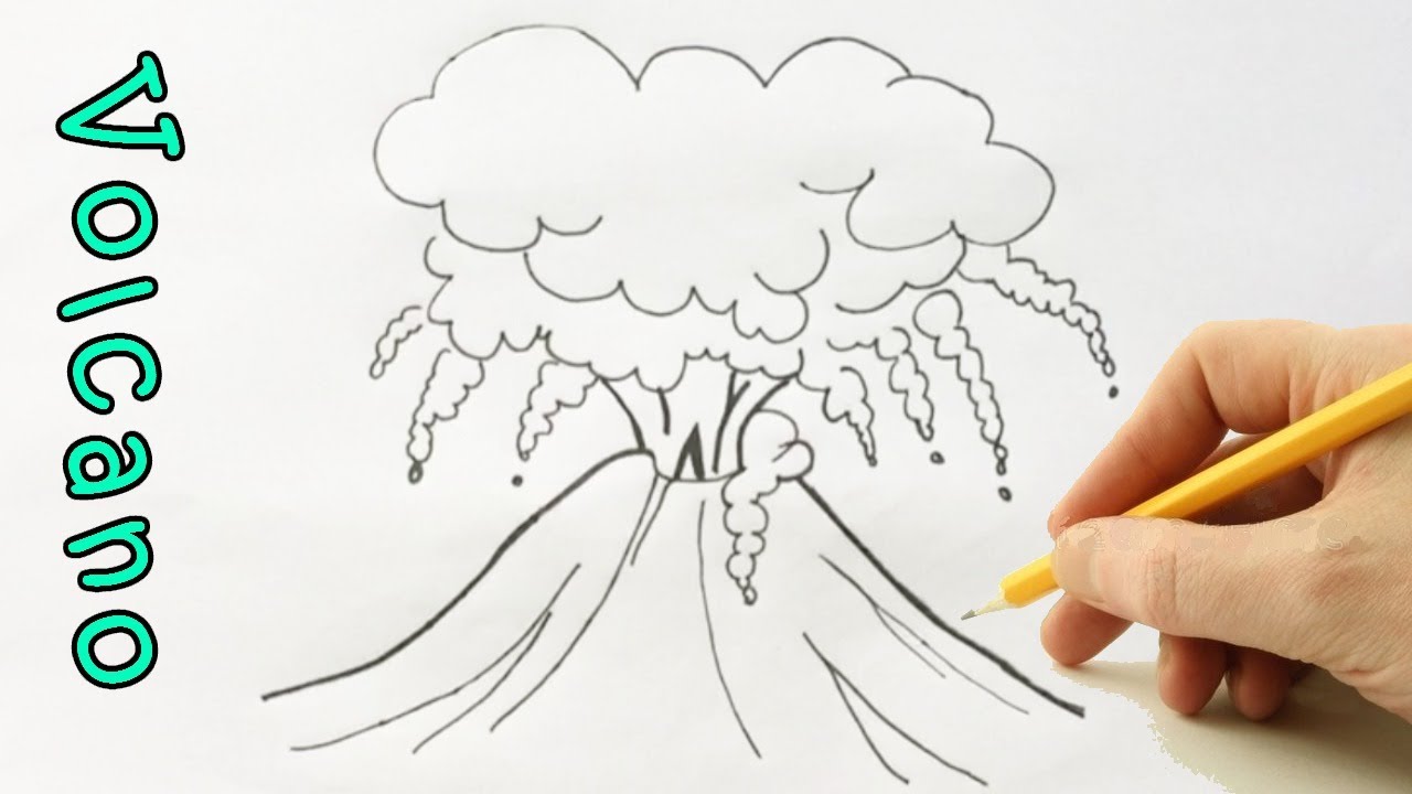 How to Draw a Volcano Sketch | Easy Erupting Volcano Drawing Step by Step Outline for Beginners