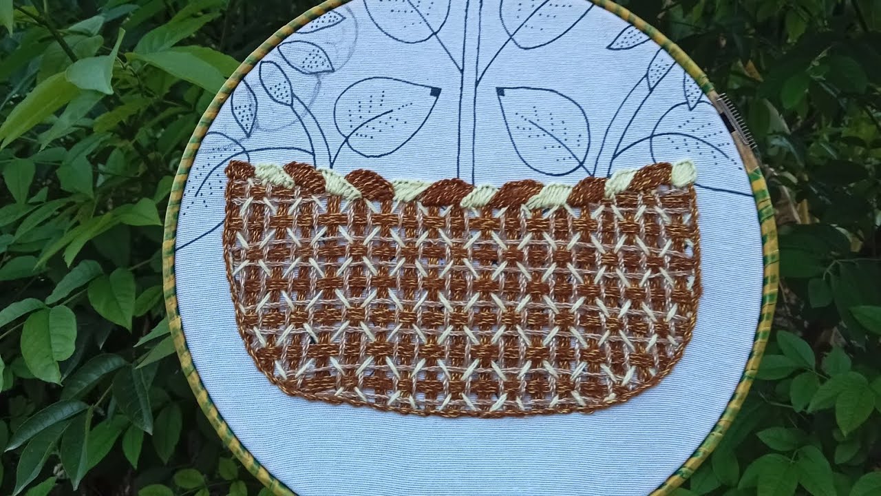 como bordar una canasta#21puntada ideal para cualquier diseño entre hojas, flores, frutas, etc.