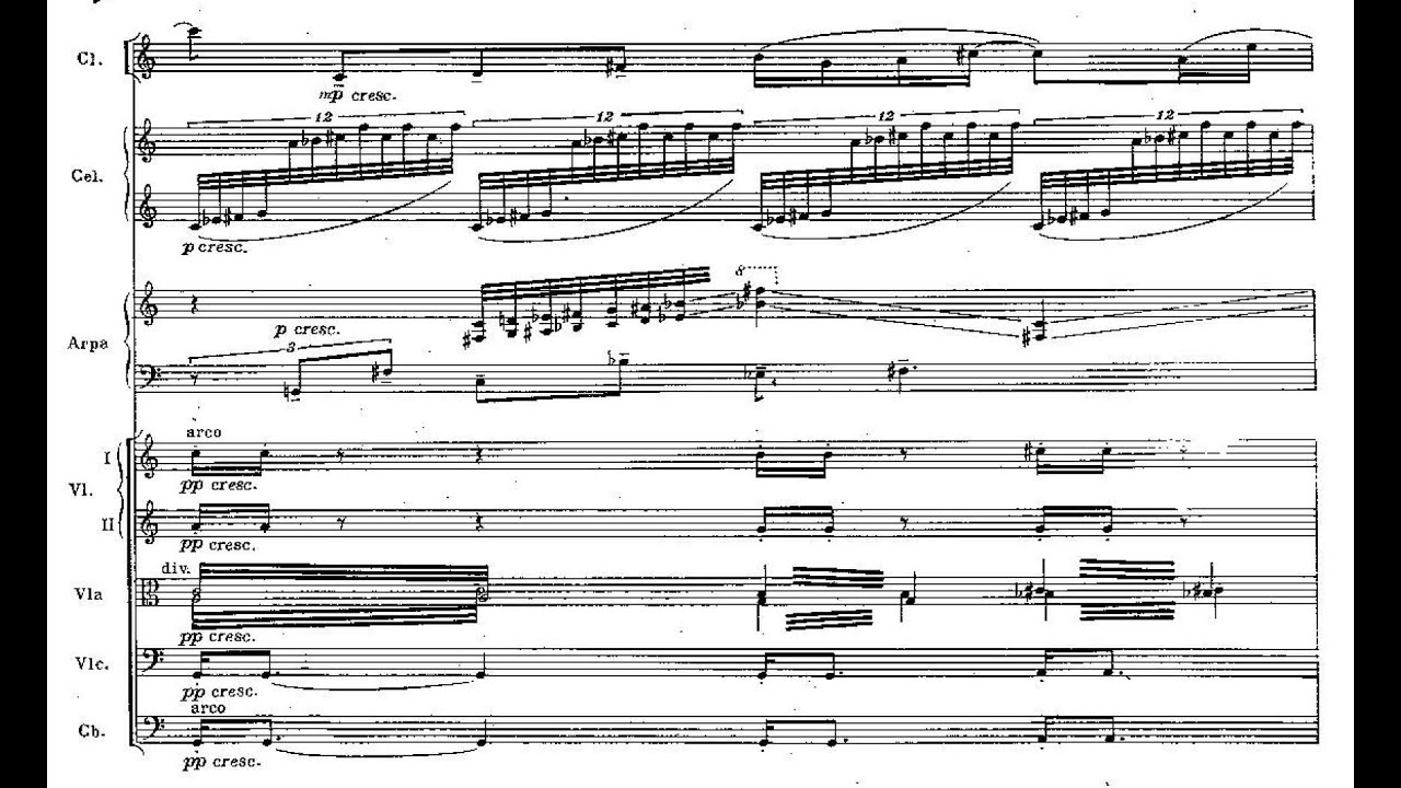 Luciano Berio - Concertino for Clarinet, Violin, Harp, Celesta and Strings (1951) [Score-Video]