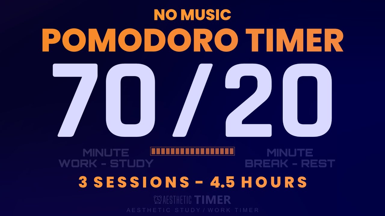 70/20 Pomodoro Timer - 4 Hour 30 Minute Study Session | No Music | Deep Focus & Productivity Booster