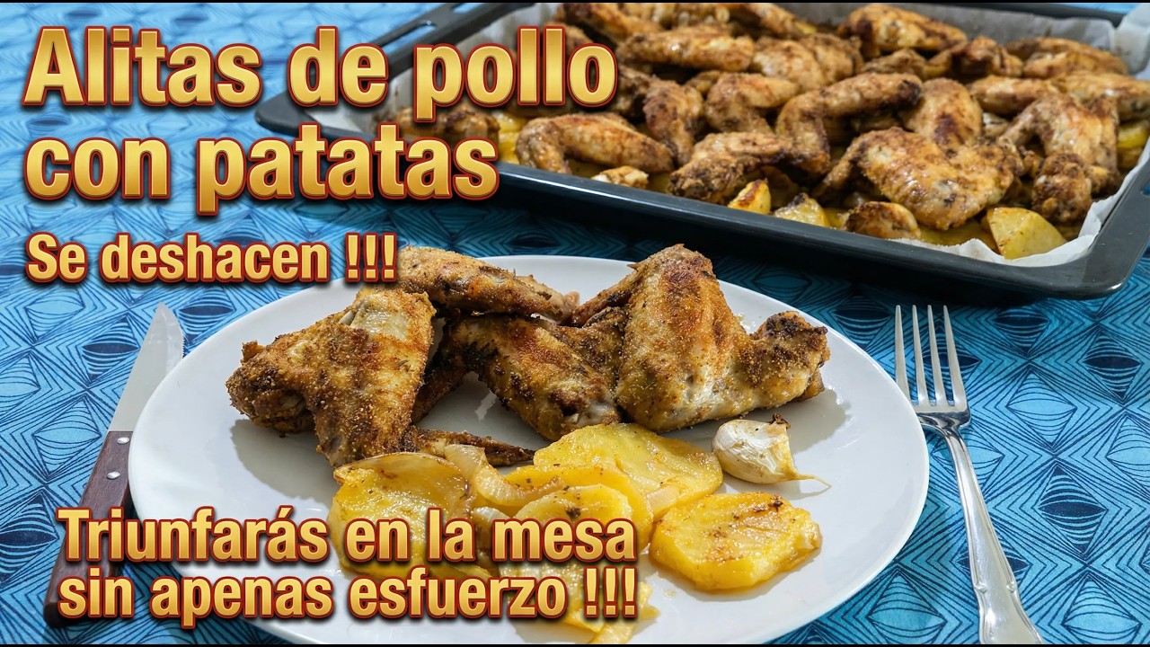 Textura increíble de alitas de pollo con patatas