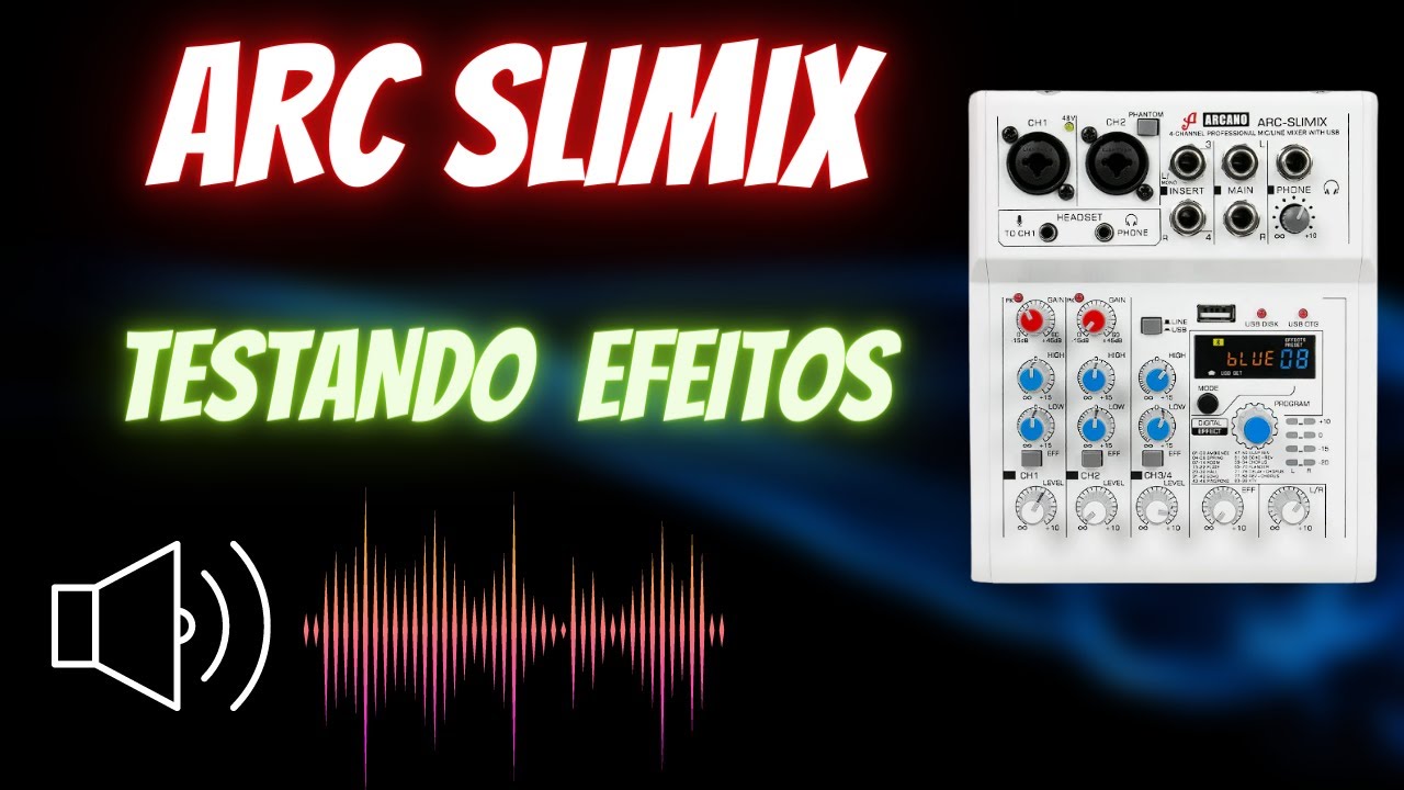 mesa de som interface de áudio arcano arc slimix teste de efeitos