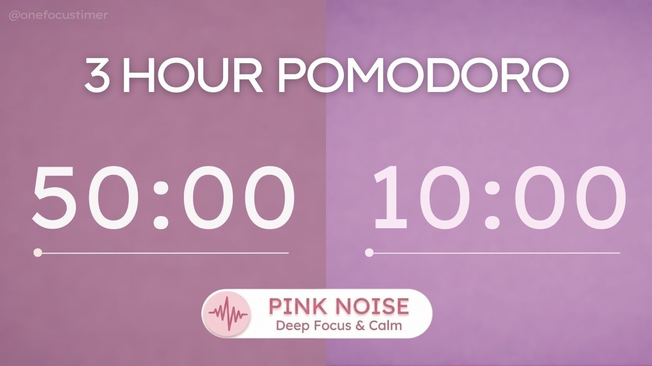 3 Hour Pink Noise Pomodoro Timer 50/10 | Deep Focus (ADHD Friendly) | Dusty Rose Aesthetic