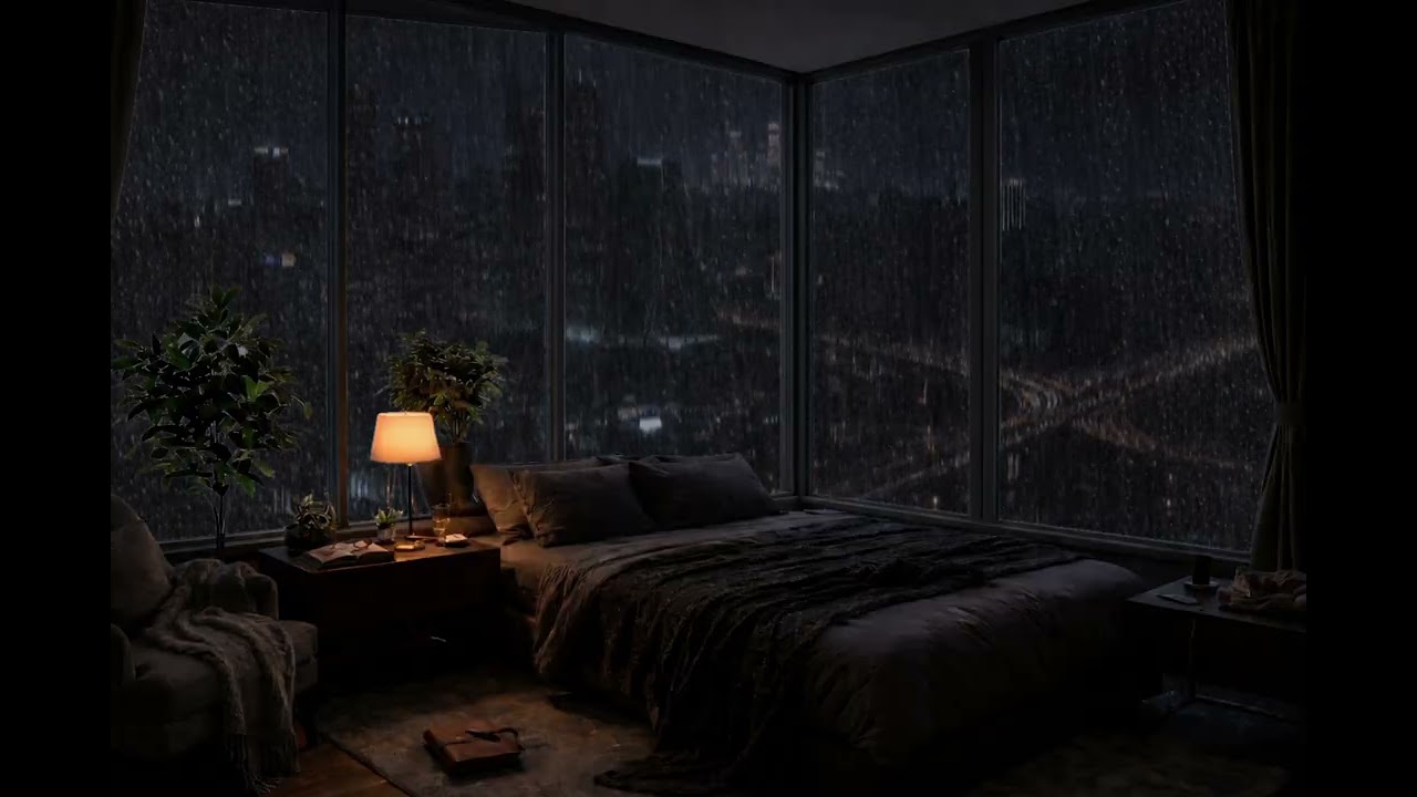 Rain on Window at Night 🌙 Cozy Bedroom Ambience for Sleep & Relaxation (3 Hours)