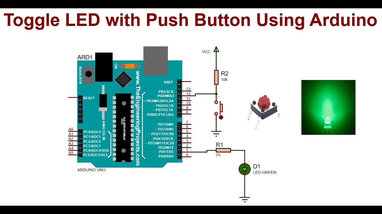 Toggle LED with Push Button Using Arduino | Proteus Simulation Tutorial + Code