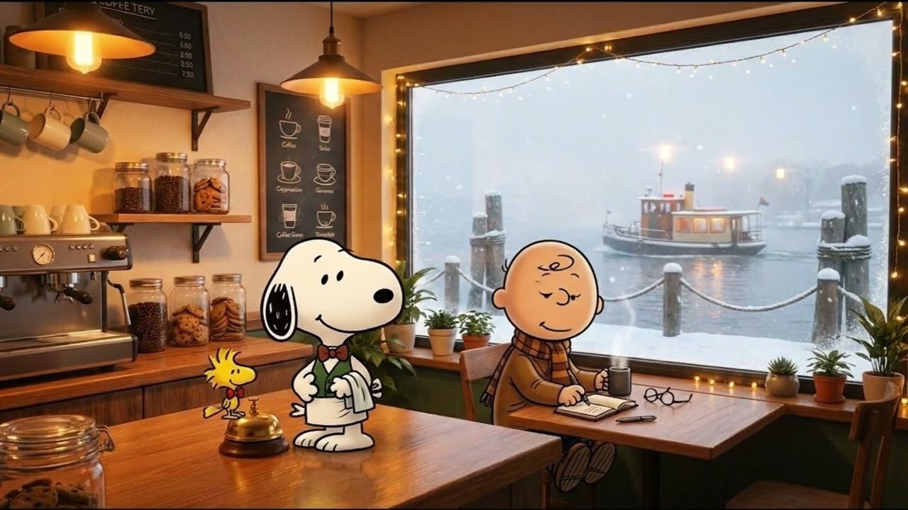 Calm Snowfall Evening with Snoopy 🌙 Gentle Jazz for Relaxation ✨ Cozy Winter Mood #snoopyjazz