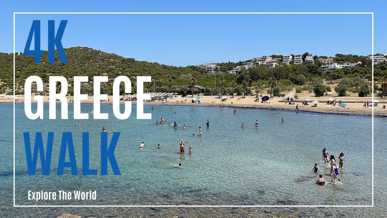 Greece 4K &bull; Walk in Kavouri Beach, Vouliagmeni near Athens with Sea Sounds