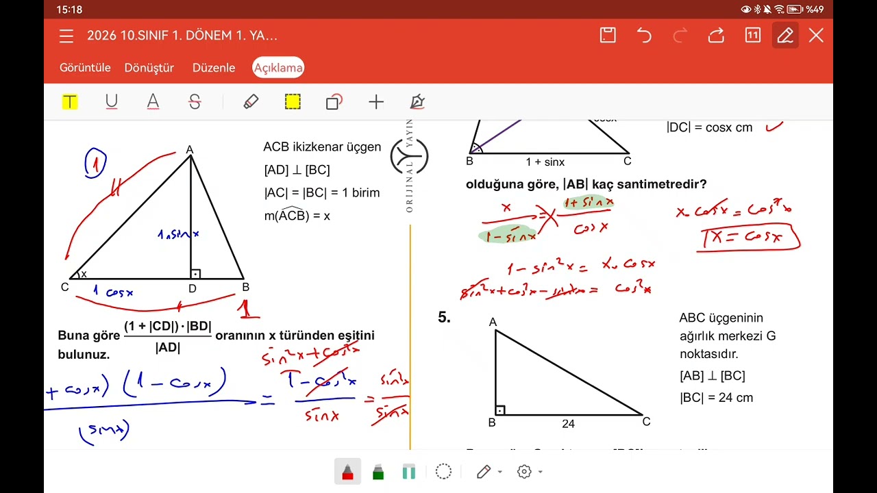 Maarif model 10.sınıf matematik 1.dönem 1.yazılı çalışma soruları (1.bölüm)