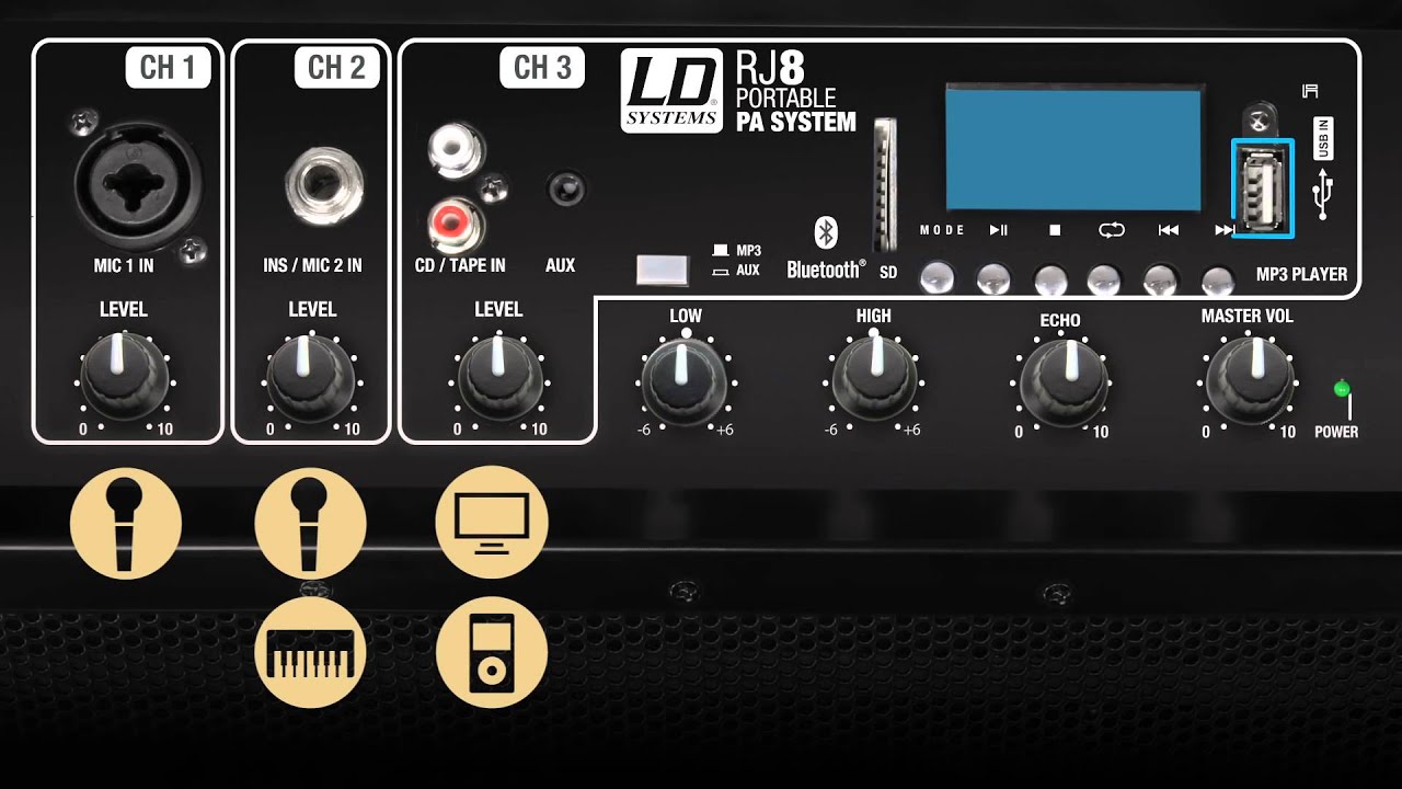 LD Systems Road Jack Series RJ8 and RJ10 Portable Bluetooth Speakers with 3 Channel Mixer