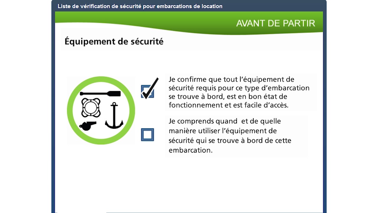 Liste de vérification de sécurité pour embarcations de location