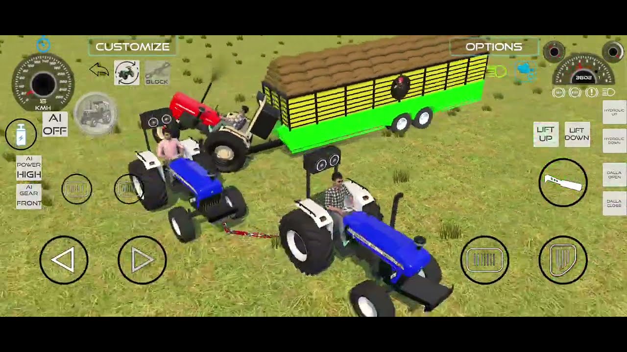 Pulling Big heavy trolleys from Mud bytractors#simulationgame#tractorgame #androidgames