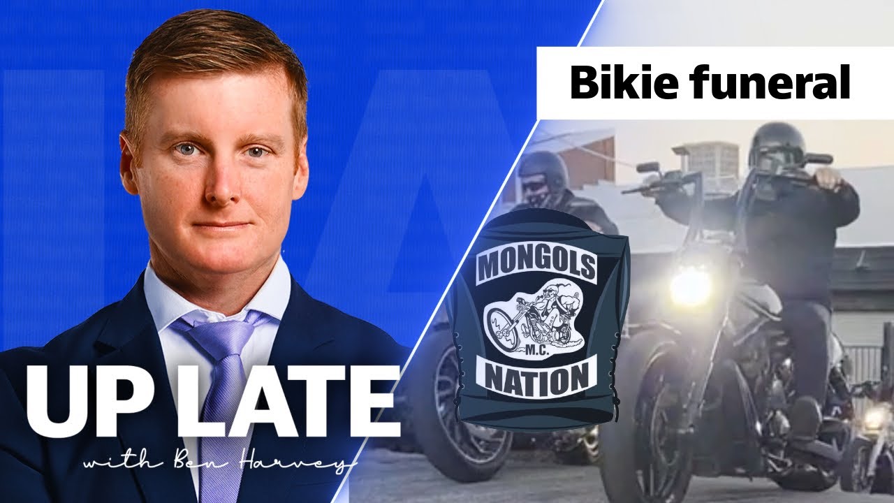 Hymns, burnouts and a coffin on Harley: inside a Mongols bikie funeral | Up Late with Ben Harvey