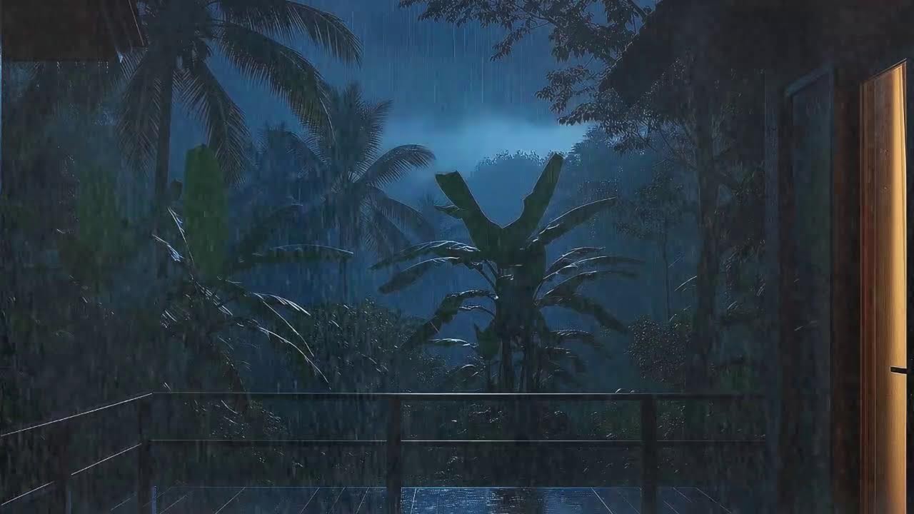 Instant Sleep with Calm Rainfall and Low Storm at Wooden Cabin Terrace 🌧️