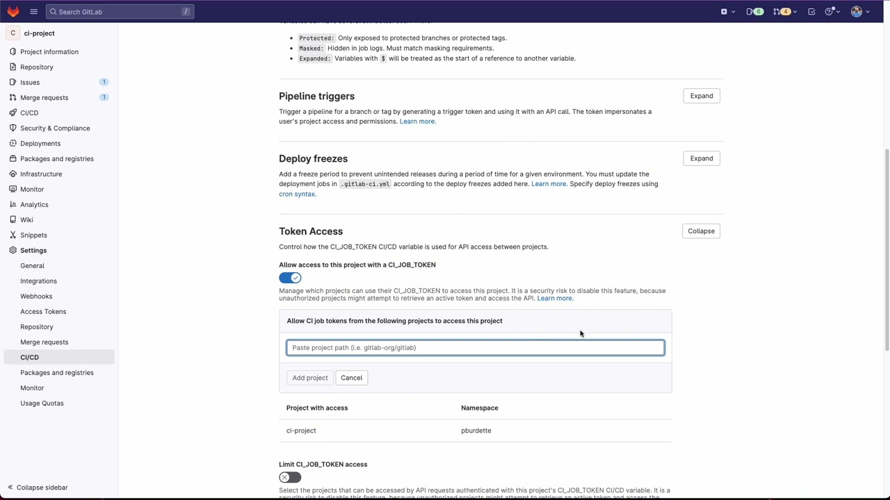 Allow access to your project with a job token