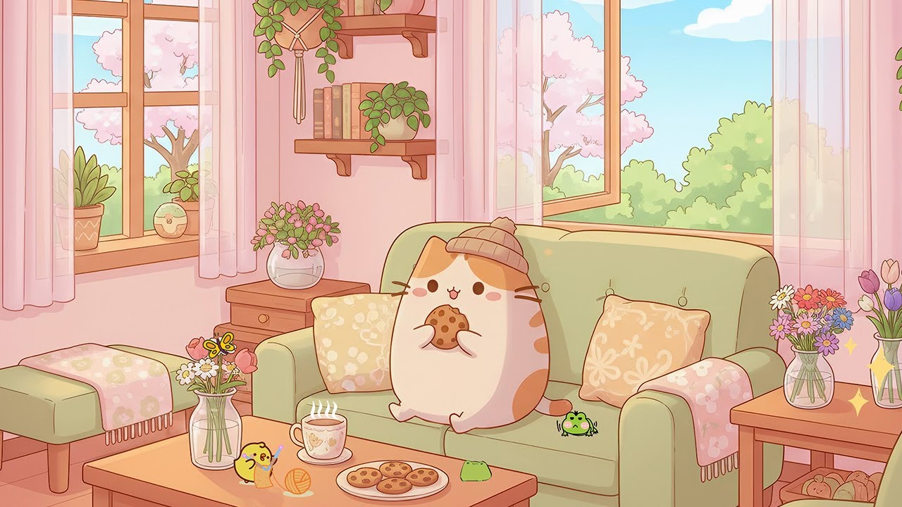 Pusheen’s Gentle Spring Morning 🌼 Lofi Chill Music to Unwind & Study 🎶
