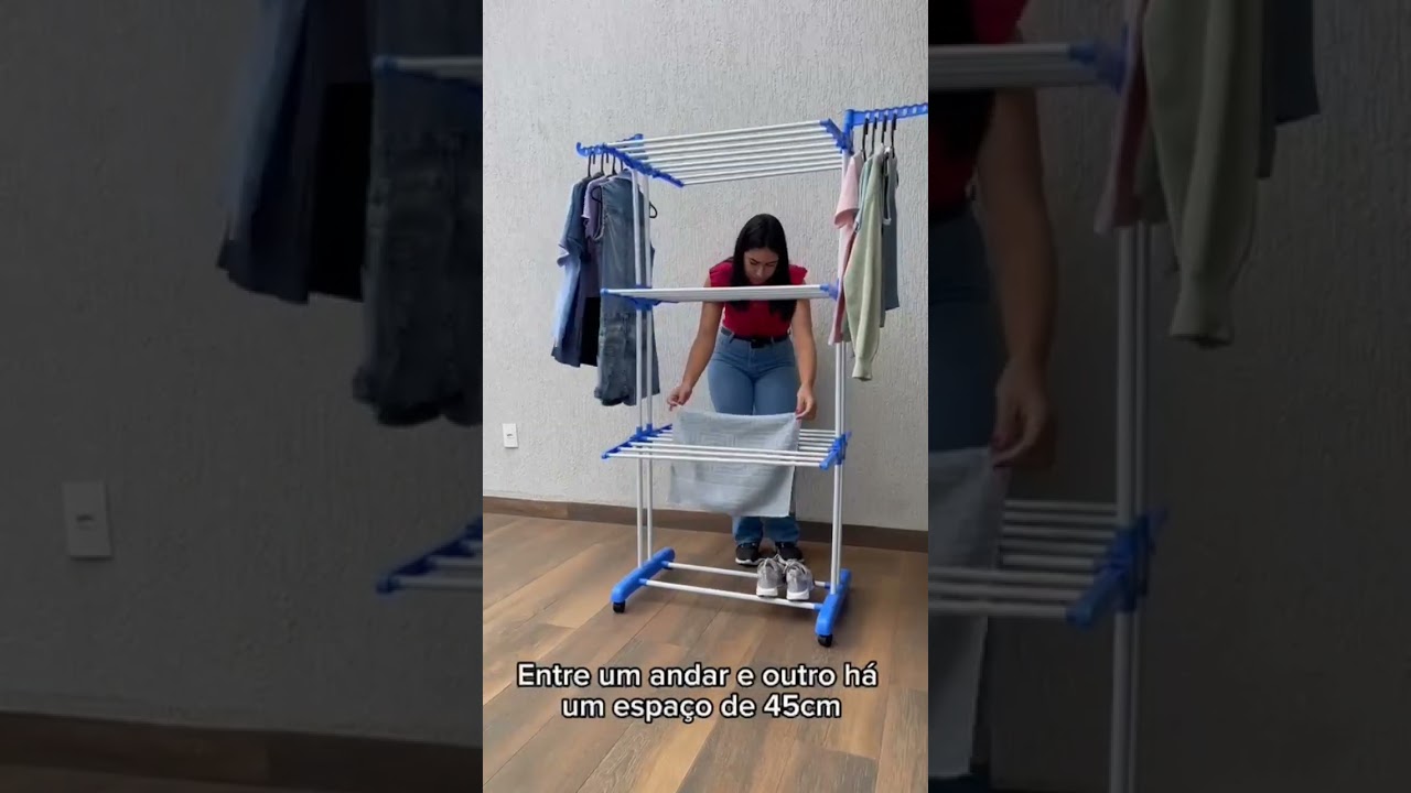 varal de chão grande  dobrável multiuso 3 andares. 👕👗👖🩳👚👟🥿