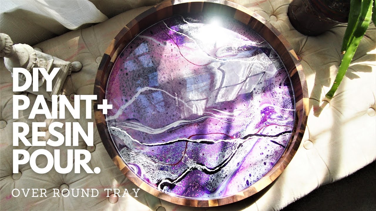 Fluid Art on a Round Wooden Décor Tray Acrylic Pour & Resin Tutorial