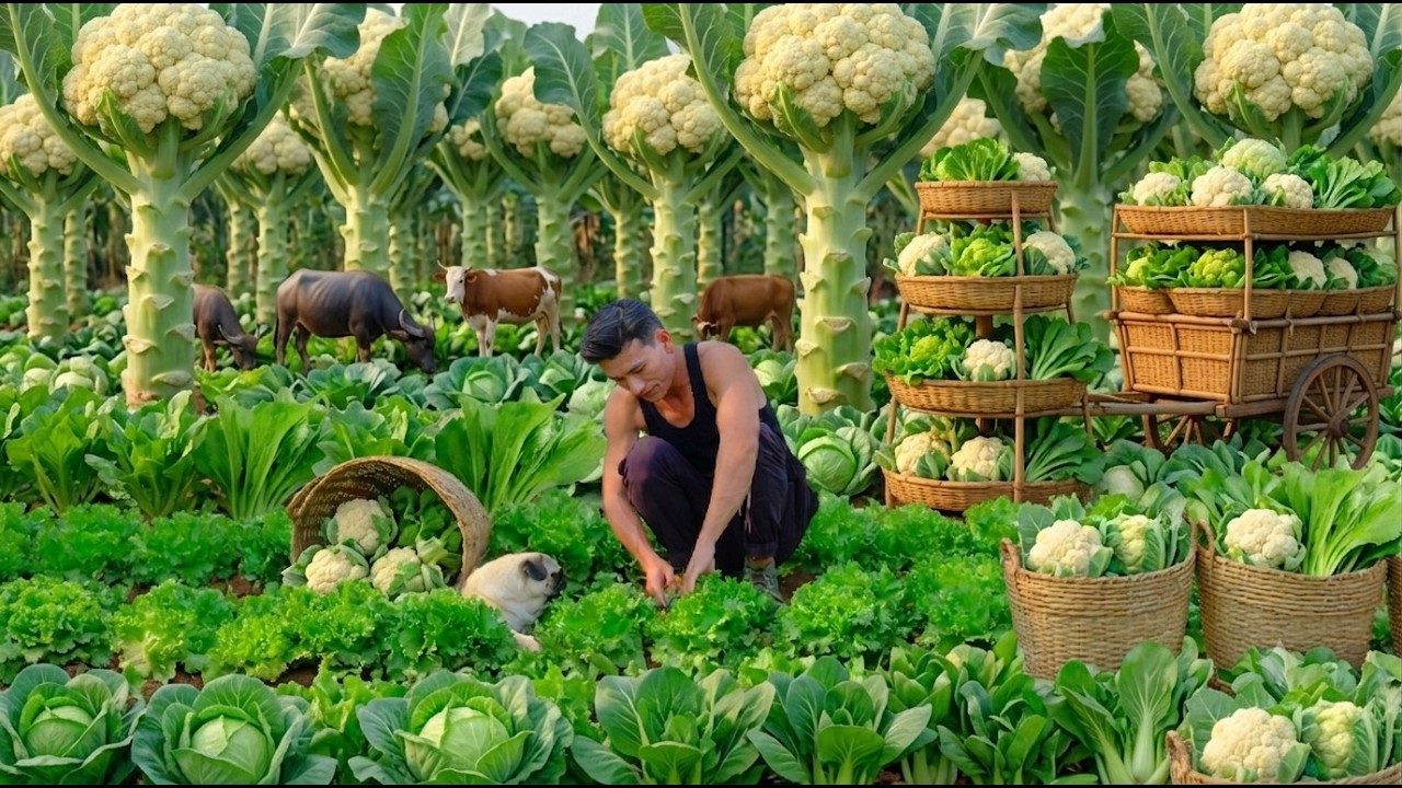 Harvest Homegrown Cauliflower, Lettuce, Bitter Mustard - Sell And Cook Delicious Meals- Work On Farm