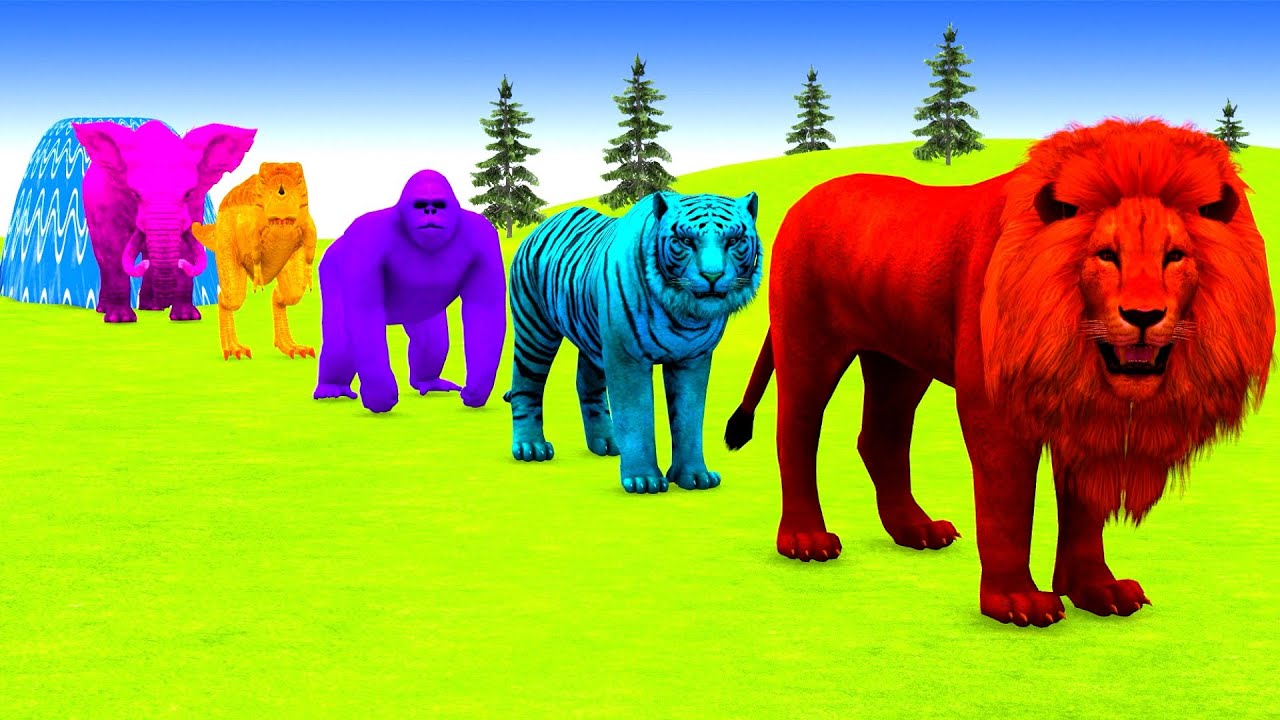 Paint Animals Duck,Tiger,Cow,Lion,Buffalo,Gorilla,Elephant,Dinosaur Fountain Crossing Animal Game Ne