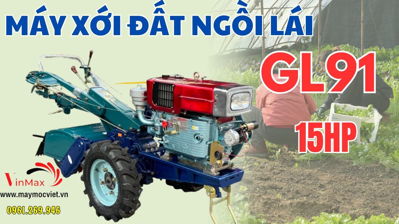 Máy xới đất ngồi lái Quế Hoa GL91 đầu nổ D15 gió đề | Thế Giới Máy 0961.269.946
