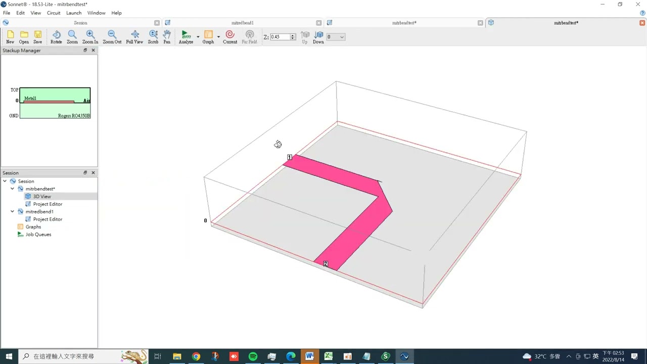 microstrip mitred bend optimization with sonnet Lite