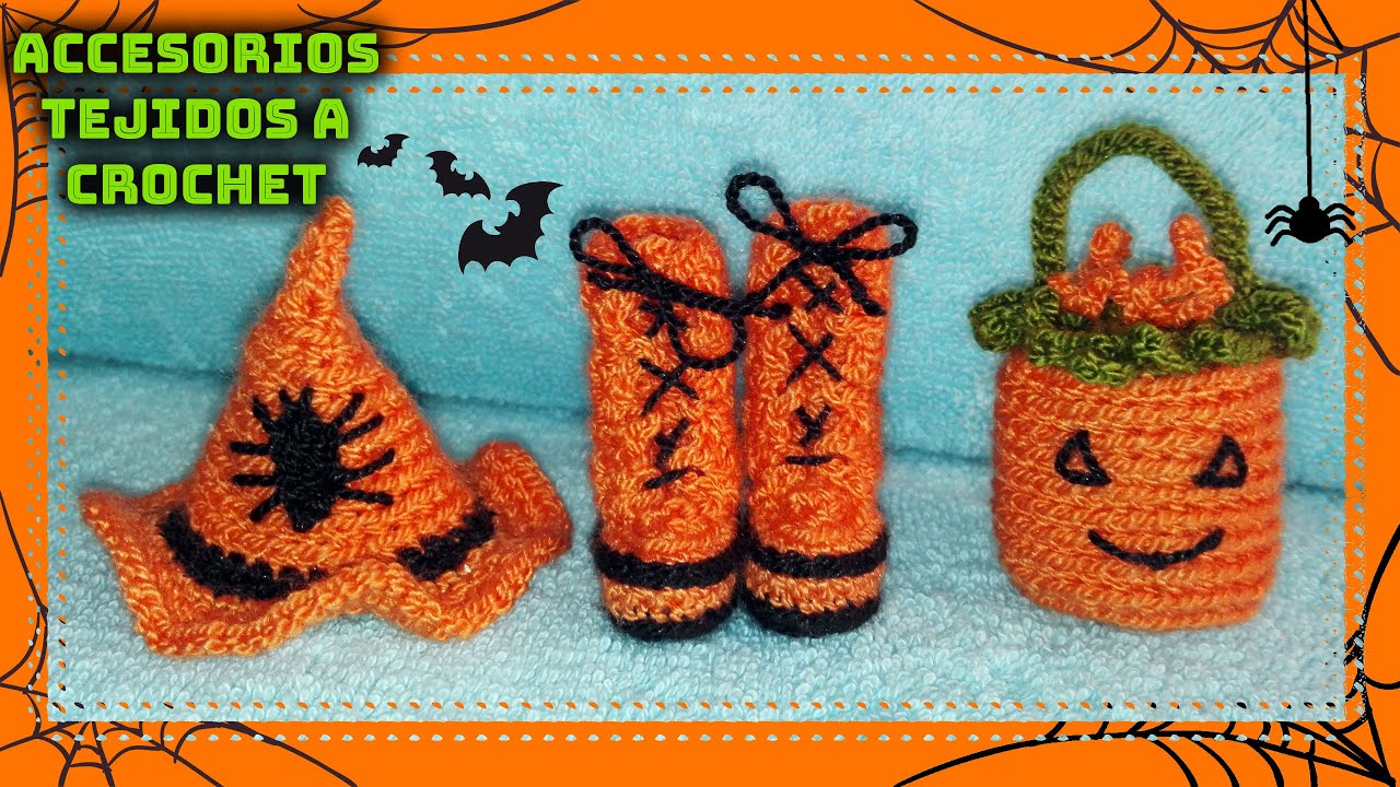 CARTERA, GORRO Y BOTITAS DE HALLOWEEN PARA MUÑECA BARBIE TEJIDO A CROCHET || PASO A PASO