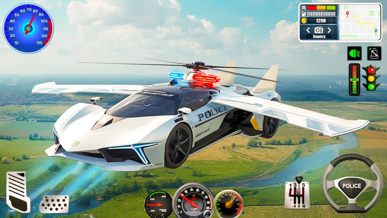 Police Officer Flying Futuristic Lamborghini Car Robot Transformers Simulator - Android Gameplay.