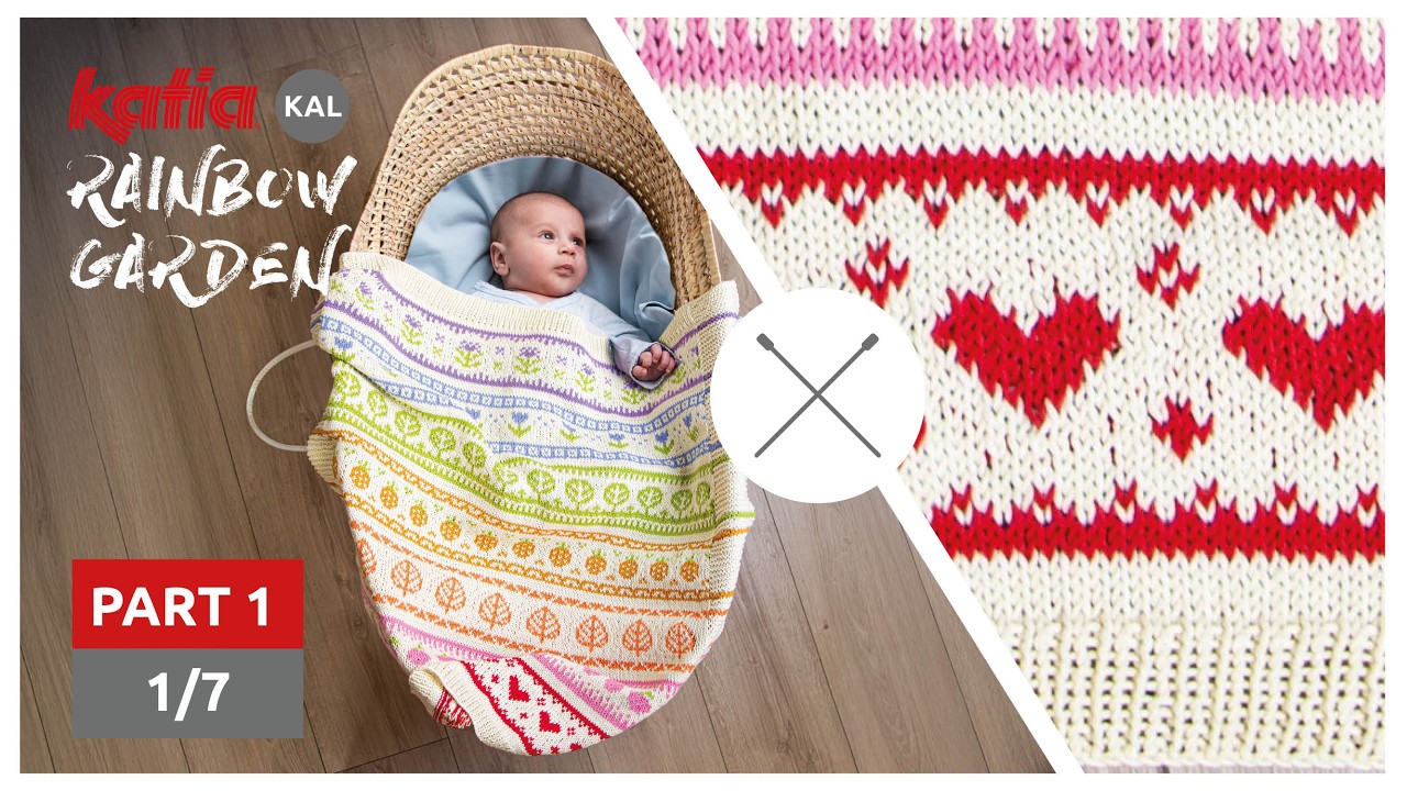 1/4 Rainbow Garden KAL 🌈 Border and hearts 💐 Baby jacquard blanket