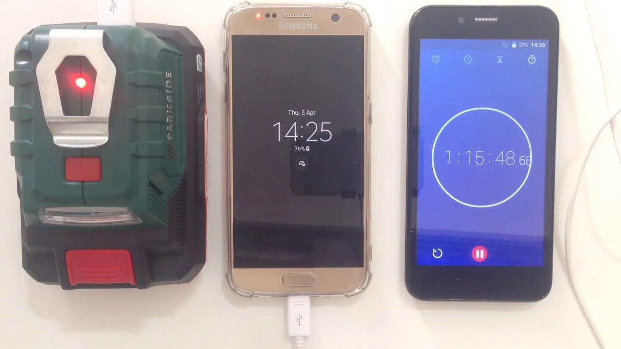 Parkside Cordless battery adaptor PAA 20 A1 Testing Charge Time Galaxy S7