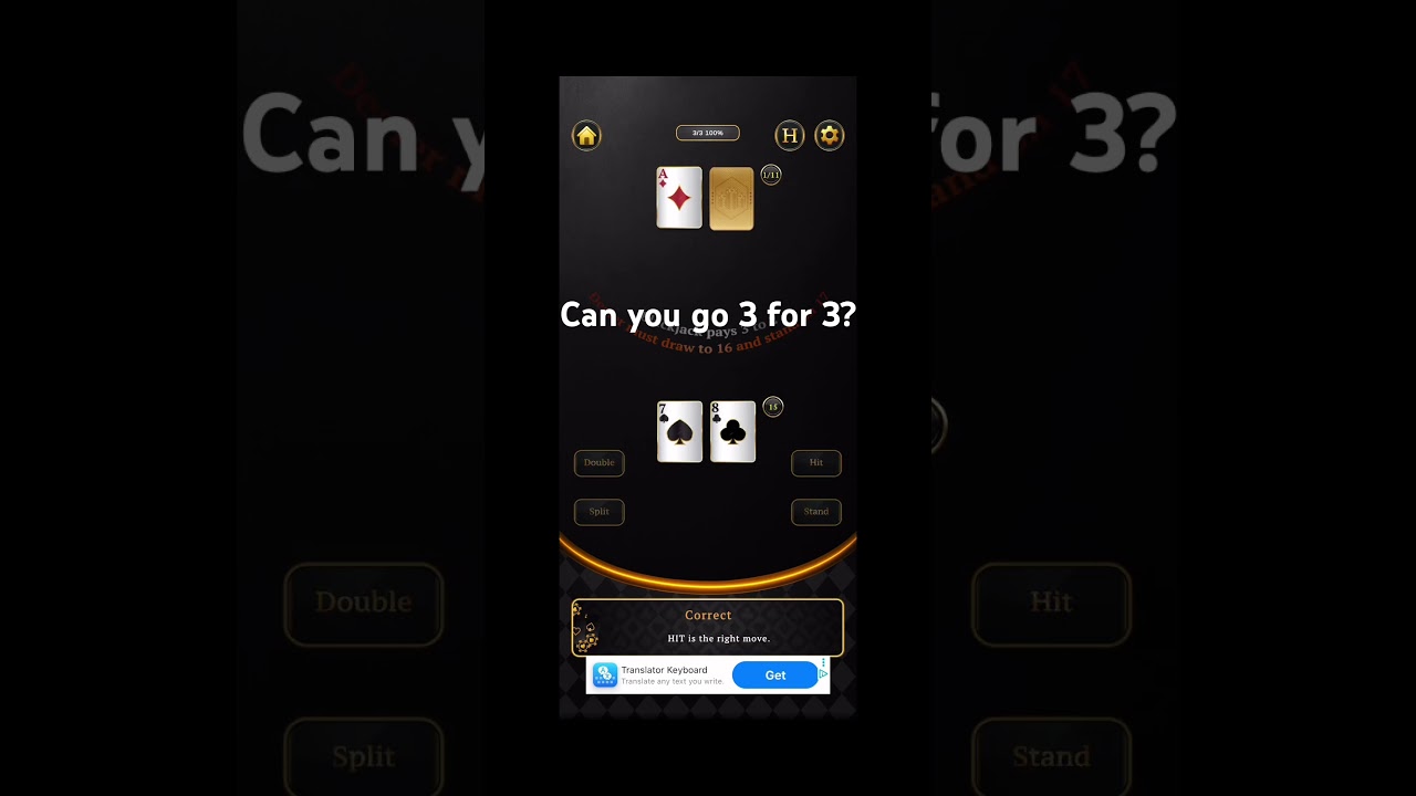 Basic strategy test! | Blackjakck IQ Trainer on iOS and Android | 